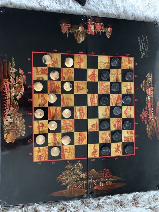 Антикварные шахматы, шашки, нарды. 1970-е. Слоновья, буйвола кость.