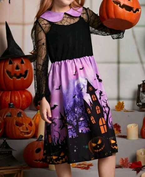 Sukienka Halloween 134 140 bal 122 128 kołnierzyk 146 152 NOWA