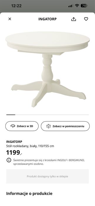 Stół ikea okragł, biały INGATROP