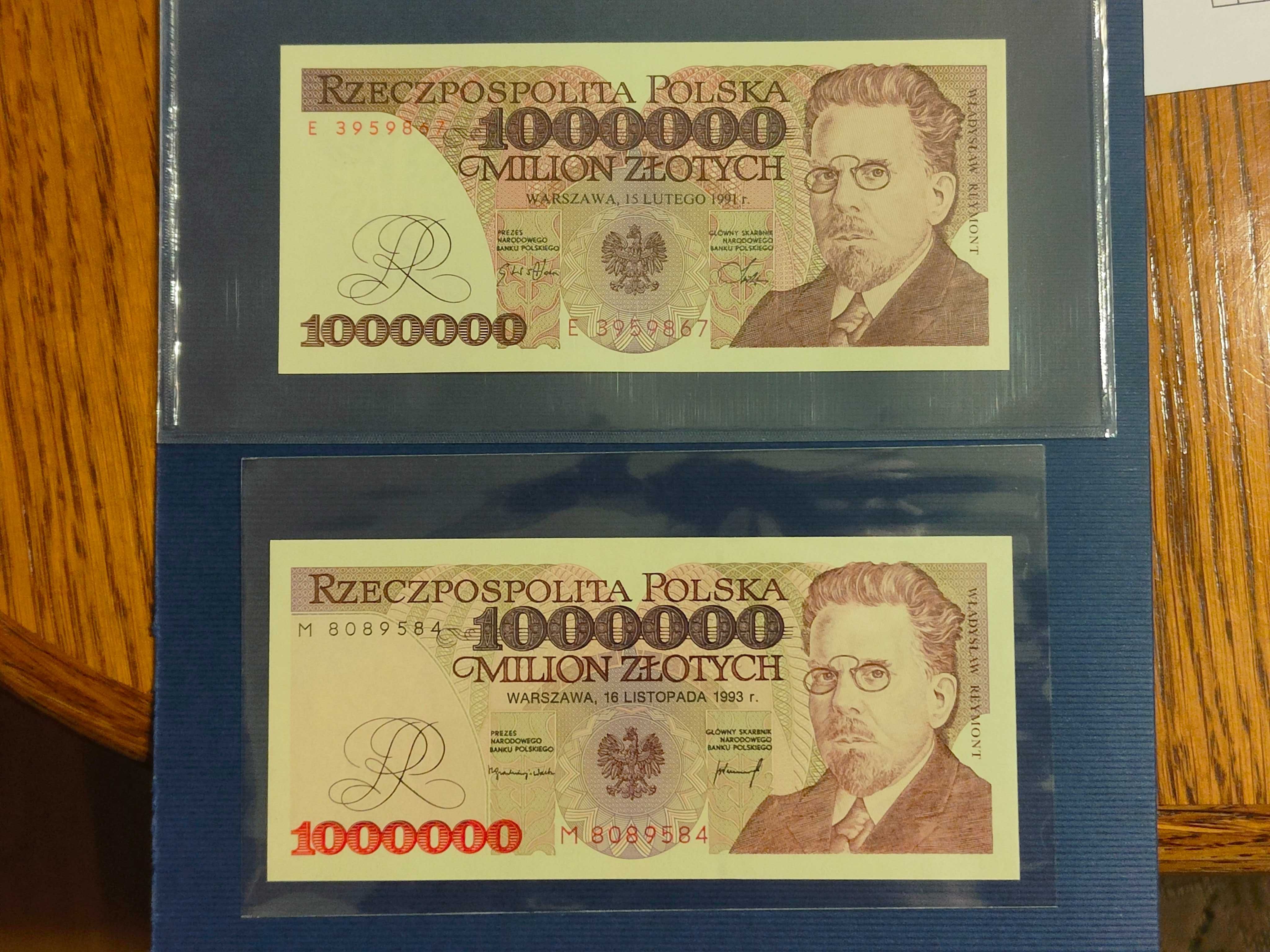 Banknoty 1.000.000 złotych 1991 i 1993 UNC