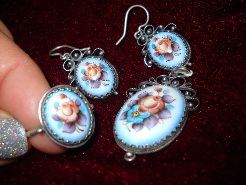 набор ссср финифть кольцо, кулон и серьги