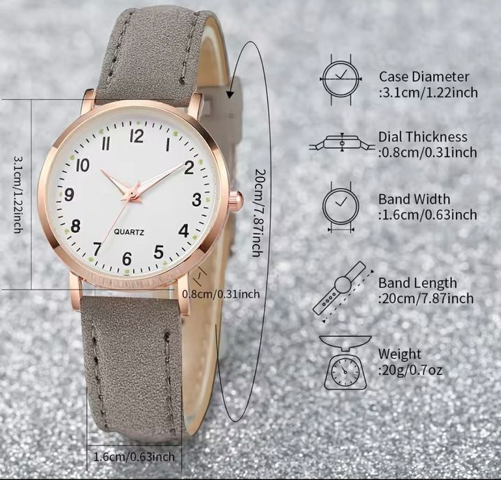 Komplet biżuterii plus zegarek ze skórzanym paskiem