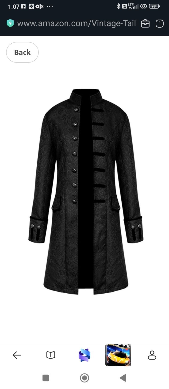 Men's XL.Gothic Steampunk Vintage Tailcoat Jacket Medieval Victorian F