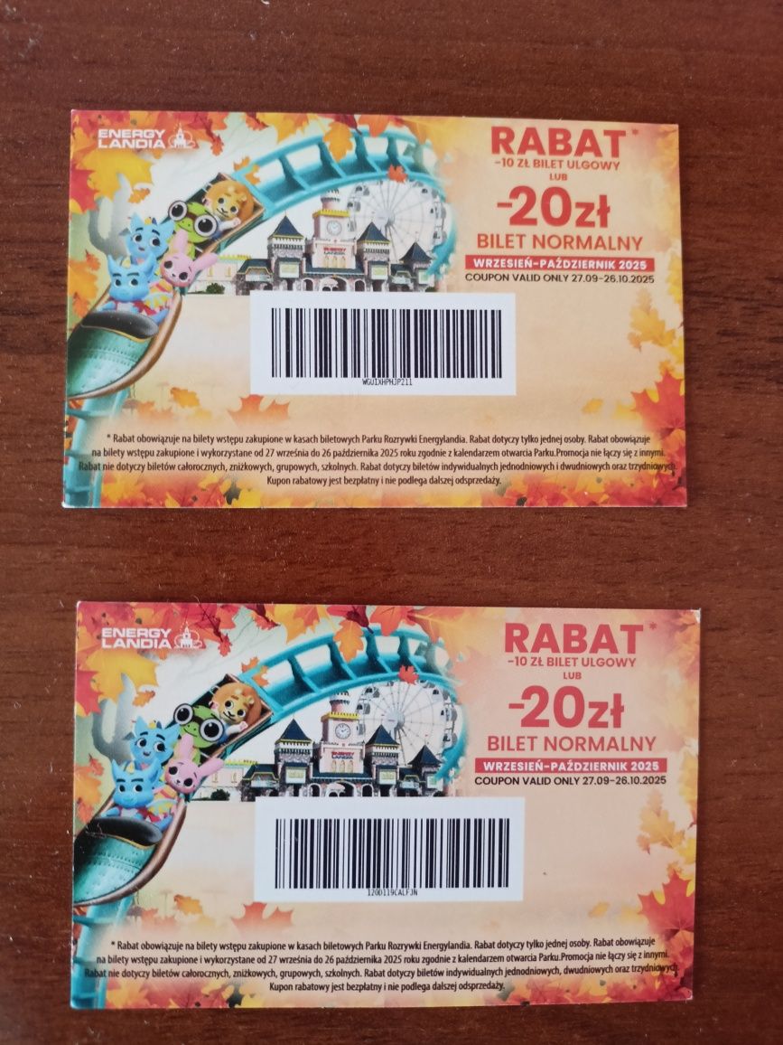 Energylandia kupony rabatowe 4sztuki