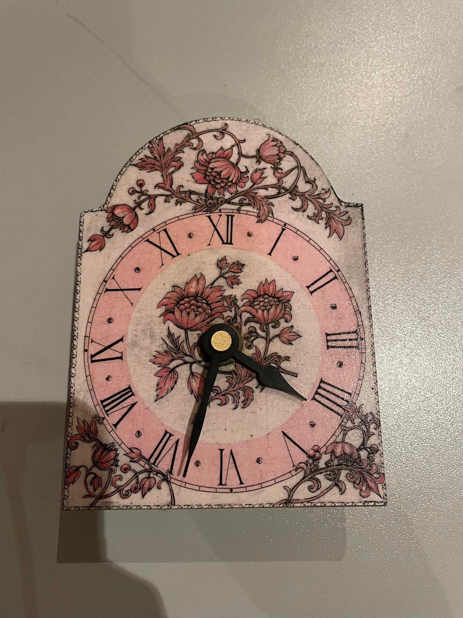 Zegar ścienny mały | wzór różowe kwiaty