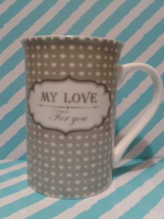 Elegancki KUBEK porcelanowy 280ml napis MY LOVE FOR YOU na Walentynki