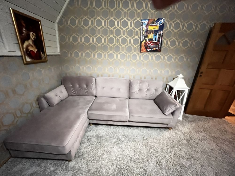 Narożnik Glamour pikowany welur jak nowy 6400