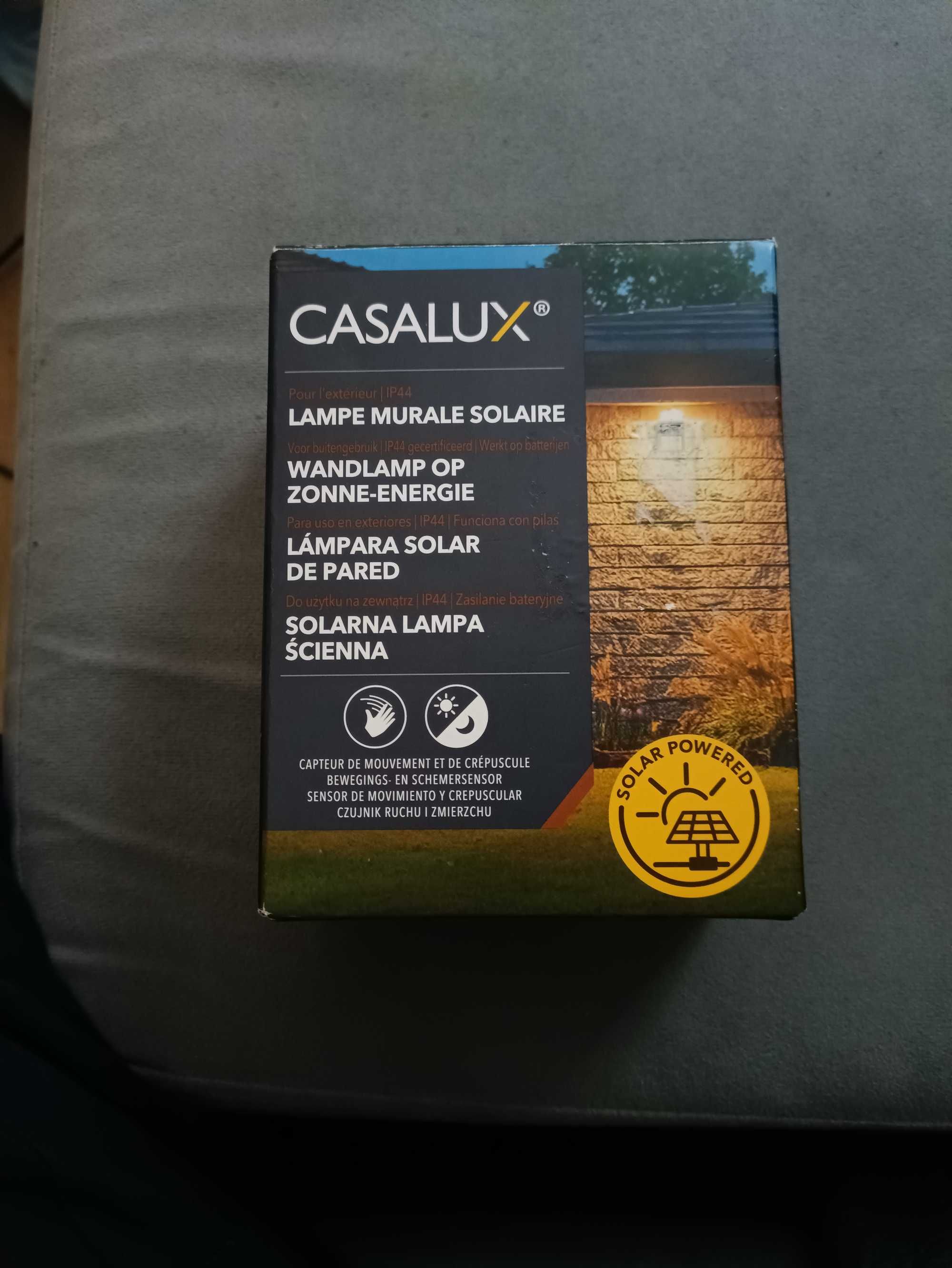 Solarna lampa ścienna CASALUX czujnik ruchu zmierzchu oprawa biała