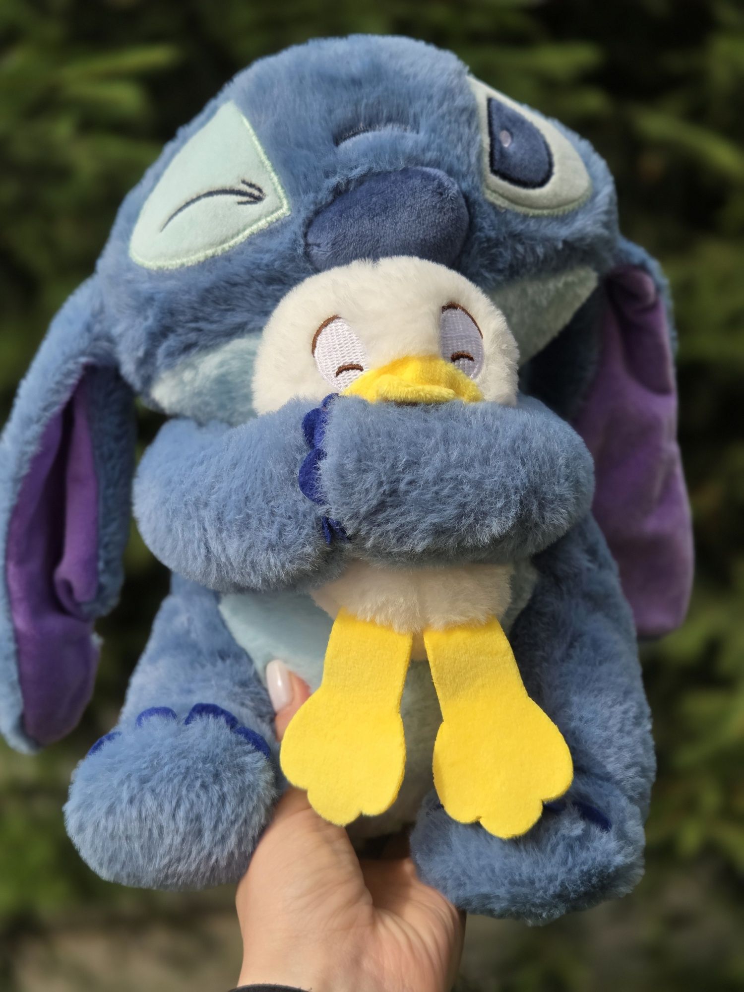 Мʼяка іграшка Стіч з білим каченятком в лапках, Stitch Disney, 30см