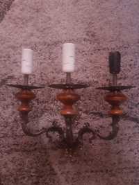 Lampa lampka kinkiet świecznik mosiężny trójramienny PRL vintage retro