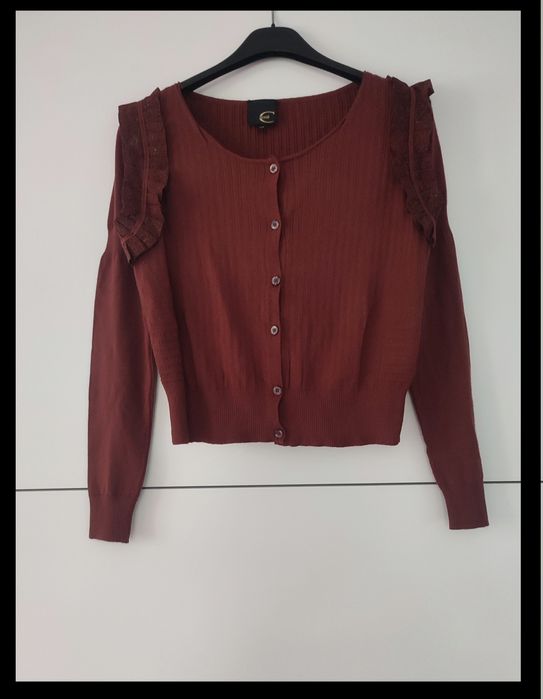 Sweter Just Cavalli bordowy rozpinany z wiskozą 34 XS 36 S 38 M