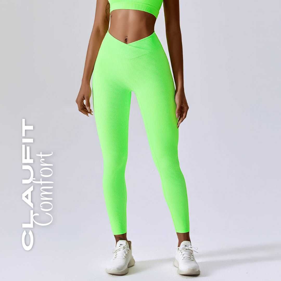 Conjunto Verde Fluorescente: Casaco, Legging e Top