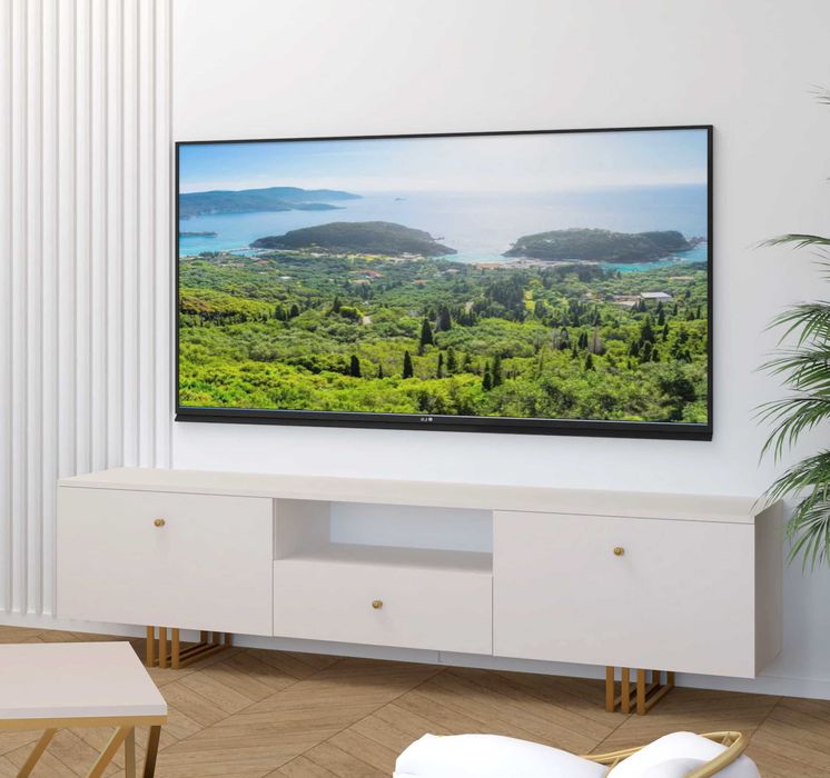 Szafka komoda rtv nowa 150 cm biała ,kaszmir ,dąb złoty