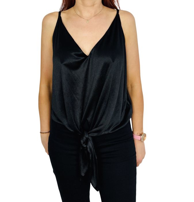 Czarny top na ramiączkach z wiązaniem z przodu XL 42 Bik Bok