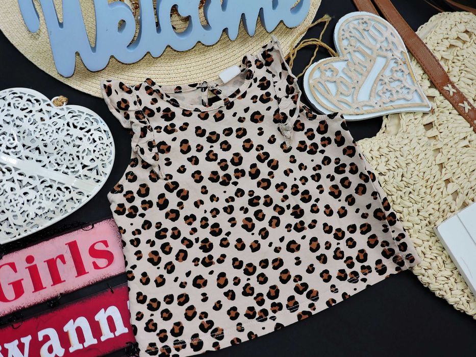 H&M - bluzeczka top cętki panterka , falbanki r 74