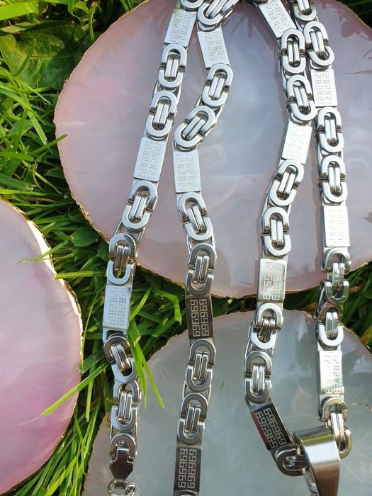 Posrebrzany komplet męski łańcuszek zawieszka i bransoletka grecka sta