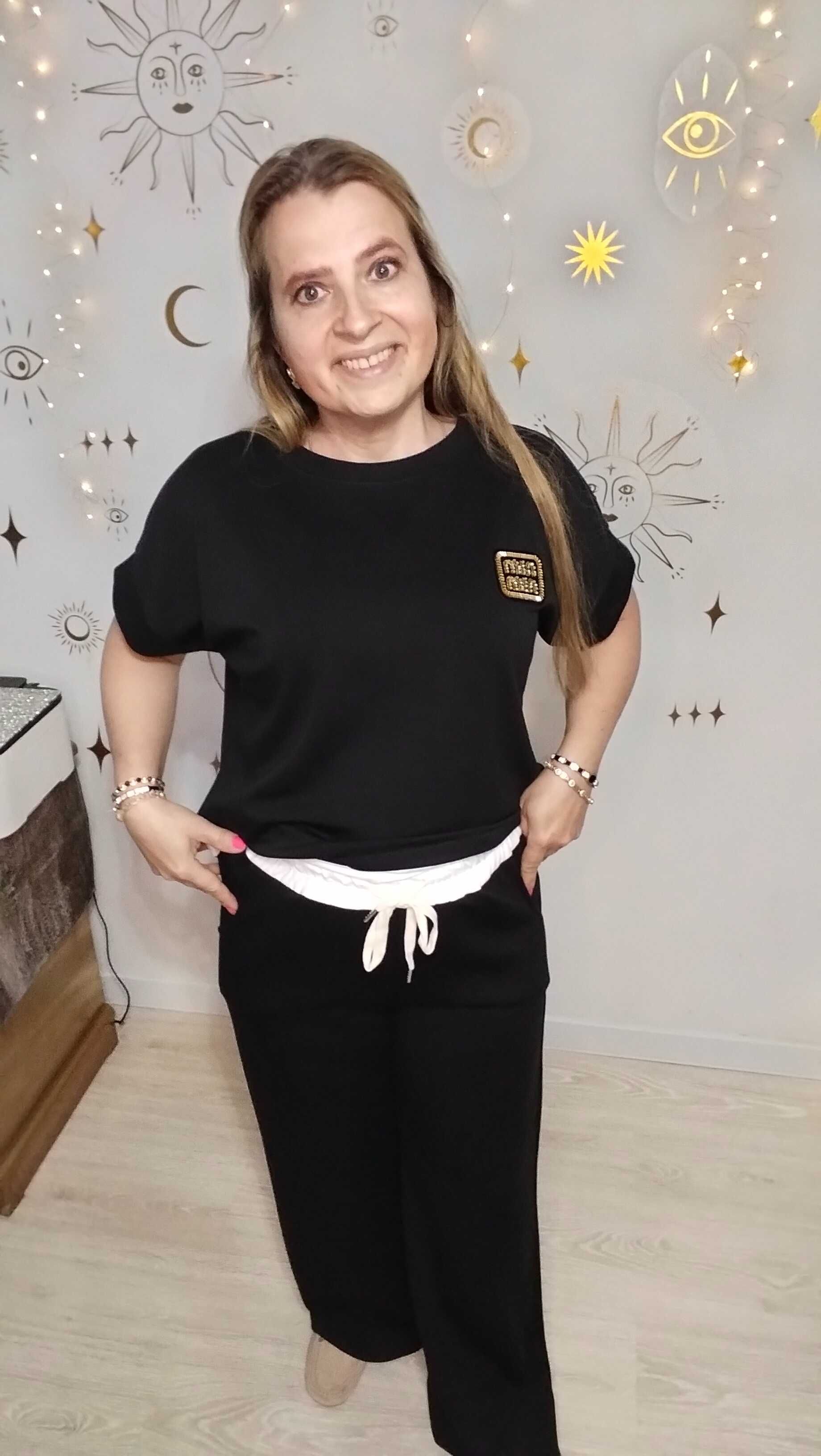 Dres Komplet Min Min  Masełko Bluza kr rękaw + spodnie Białe wypusty