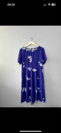 Sukienka Xl 42 niebieska granatowa w kwiaty Ellos wiskoza