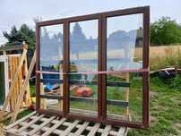 Okno 268x231 tarasowe drzwi balkonowe plastikowe orzech ruchomy slupek