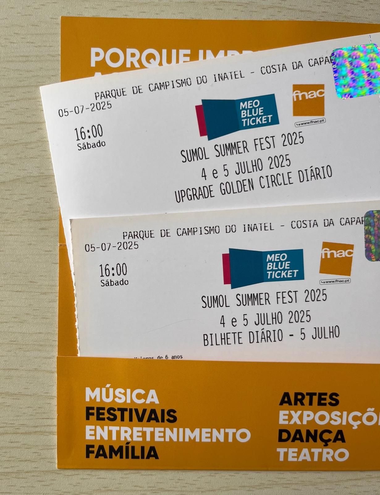 2 Bilhetes Diários (com upgrade Golden Circle) Sumol Summer Fest 2025