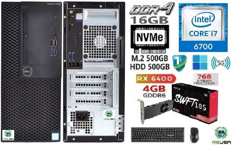 Pç/Torre Gamer DELL 6ªG|i7-3.4G|16G|NVMe512+HDD500|RX6400-4G|5G+BT|W11