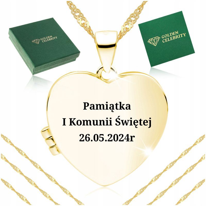 Biżuteria Dziecięca / Złoty Łańcuszek Singapur + Serce Puzderko 925/58