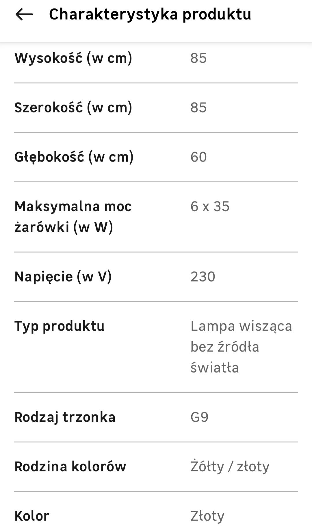 Lampa wisząca złota 8 kul