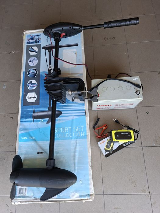 Silnik elektryczny 40lbs Intex akumulator 110ah ładowarka łódka ponton
