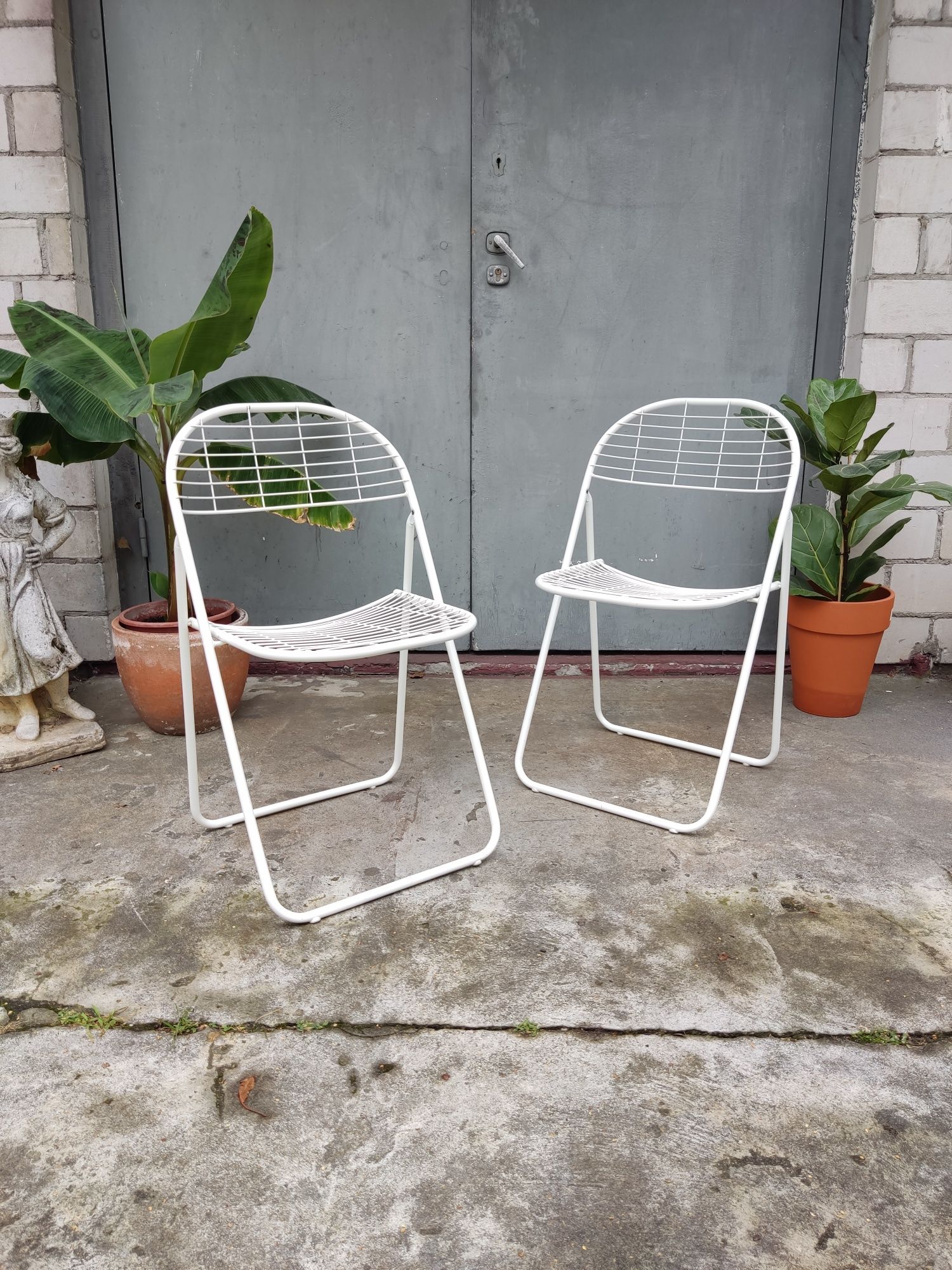 Składane krzeseła metalowe proj Niels Gammelgaard dla Ikea lata 80te