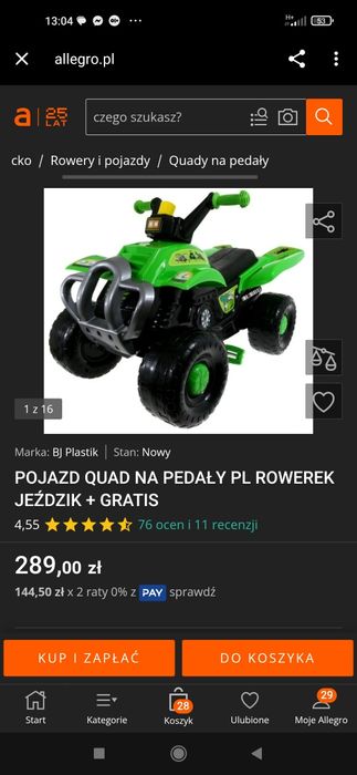 Quad na pedały, jeździk samochodzik