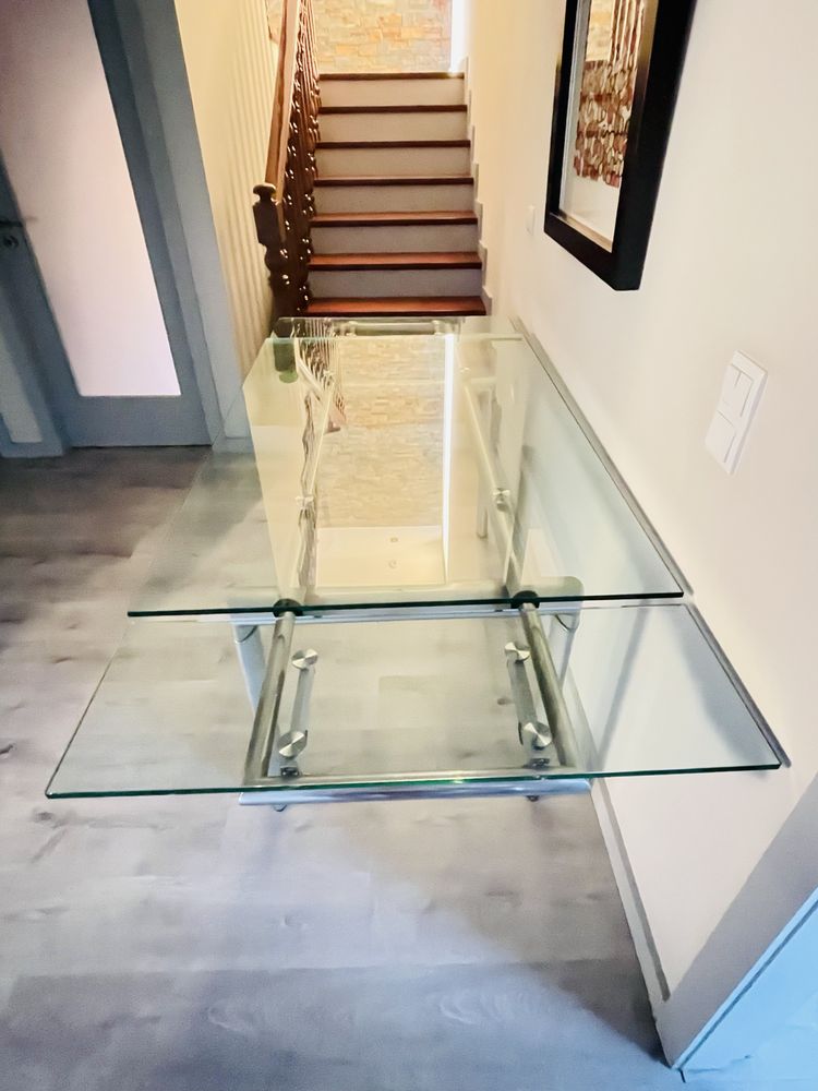 Mesa de cozinha/sala extensivel em vidro temperado