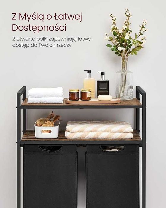 VASAGLE kosz na pranie, zbieracz prania, 2 przedziały, 2 półki