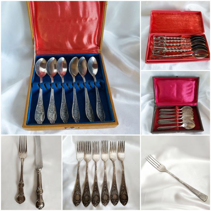 Ваза латунная ложки мельхиор вилки мнц