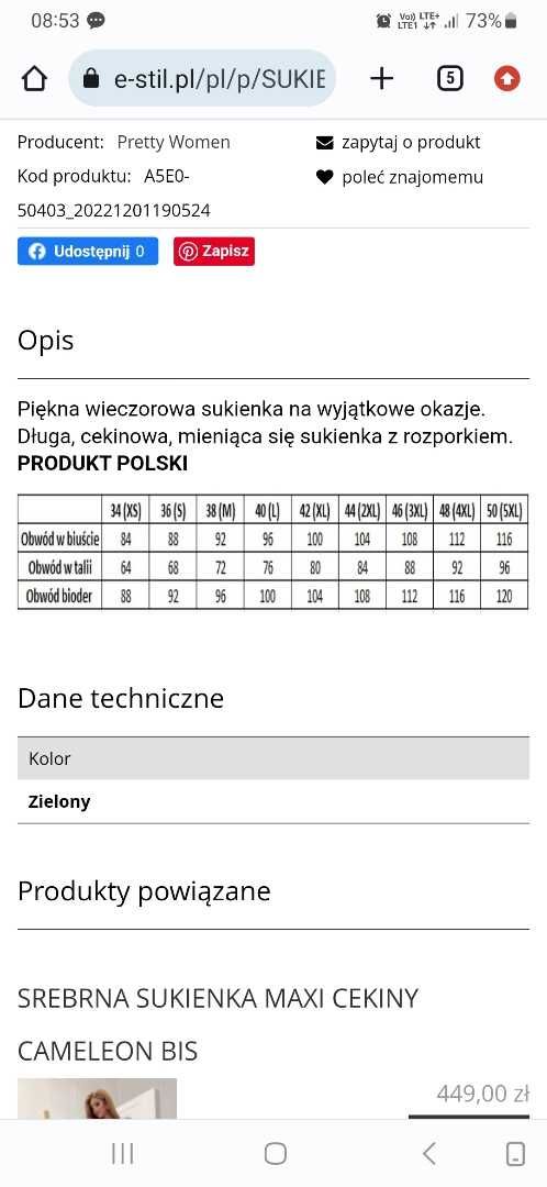 Długa zjawiskowa sukienka cekinowa zielona 42