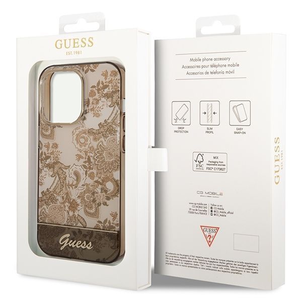 Etui Guess Porcelain Collection na iPhone 14 Pro - Ochra