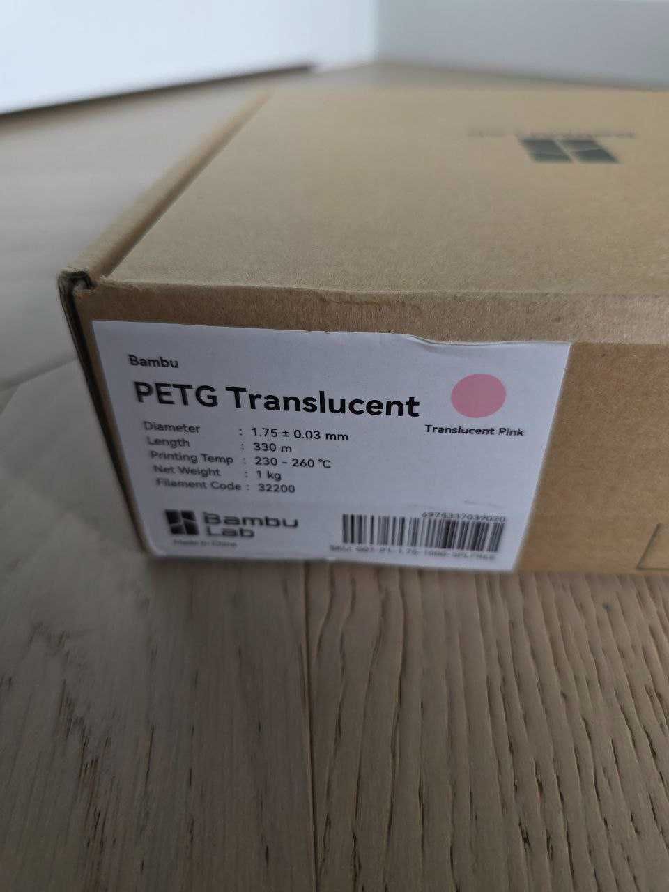 Bambu lab PETG Translucent. Translucent Pink (refill)