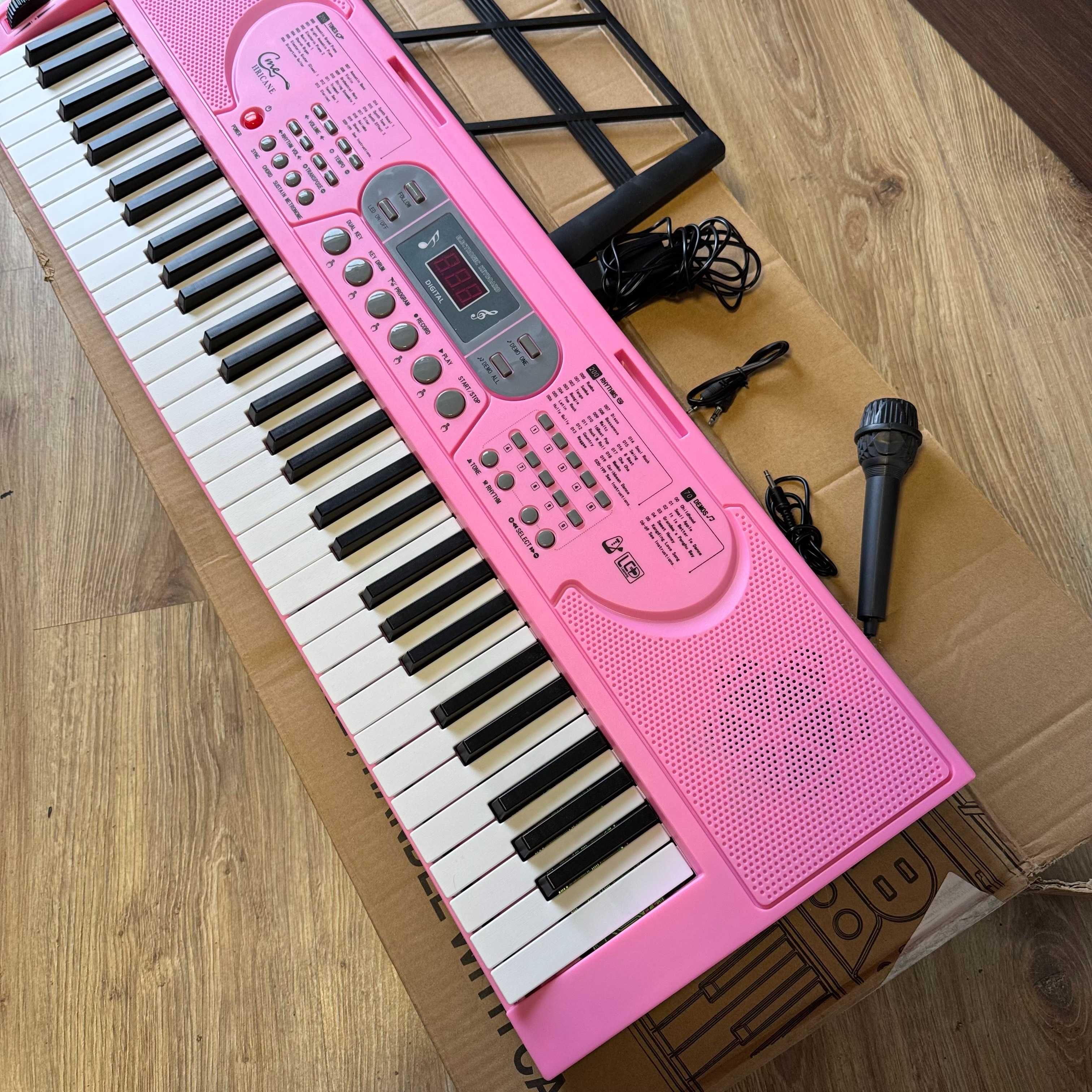 Różowy keyboard HRICANE z mikrofonem, 61 klawiszy