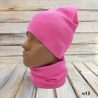 Демисезонная розовая шапка, шапочка бини и хомут снуд, детская