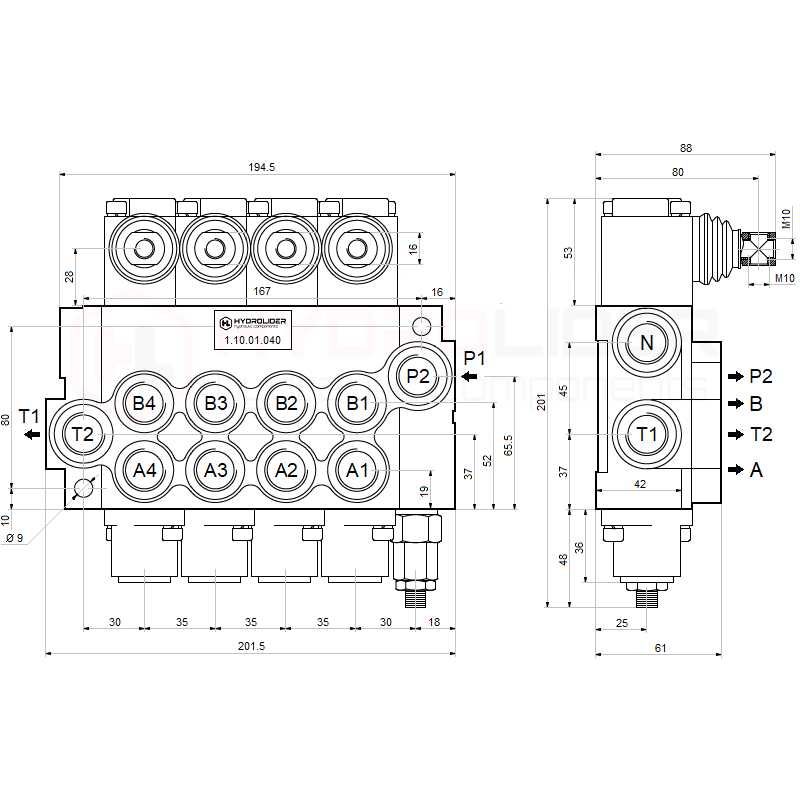 Rozdzielacz hydrauliczny 4 sekcyjny 40 l/min 4P40 sterowany dźwigniami