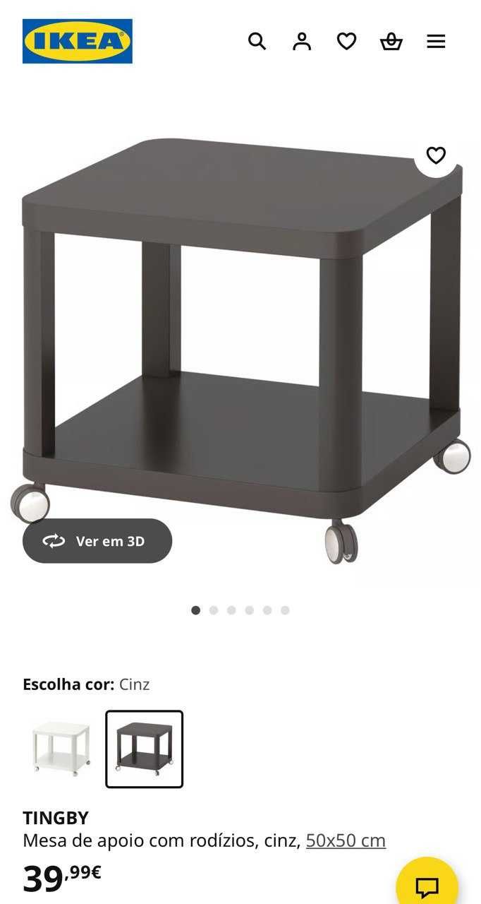 Mesa de apoio com rodízios IKEA TINGBY, cinz, 50x50 cm