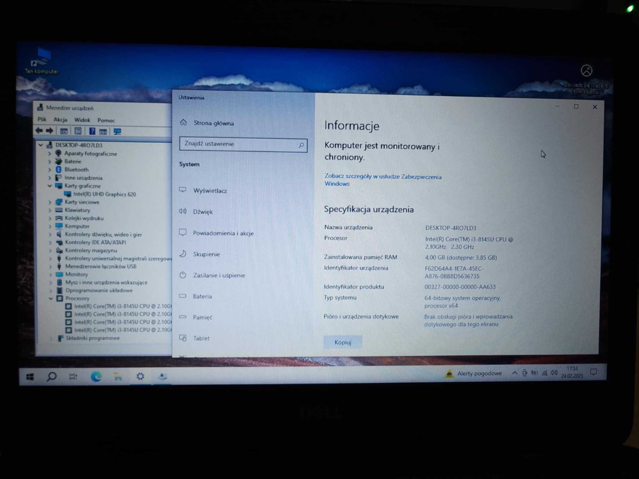 Laptop Dell 3310   13,3"   i3-8th    4GB RAM DDR4    120GB Twardy dysk