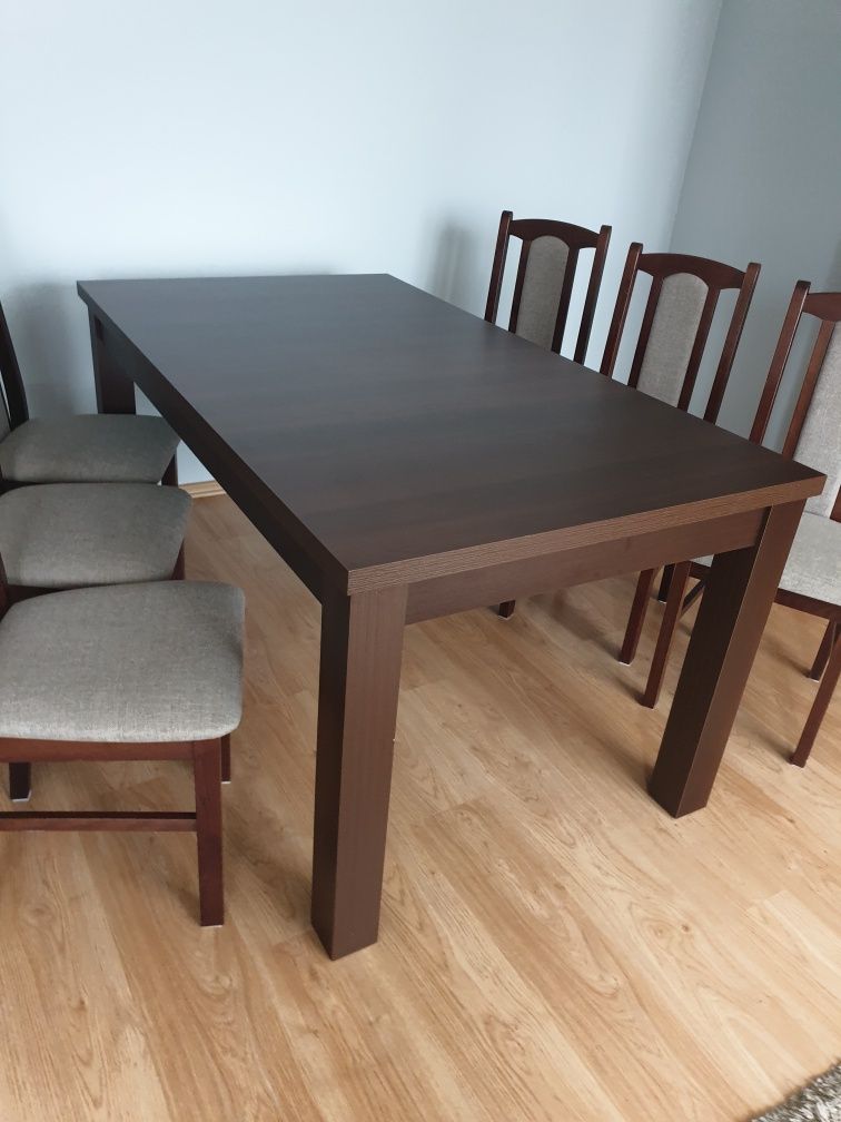 Stół drewniany rozkładany 160x90 cm (230x 90 cm) z krzesłami
