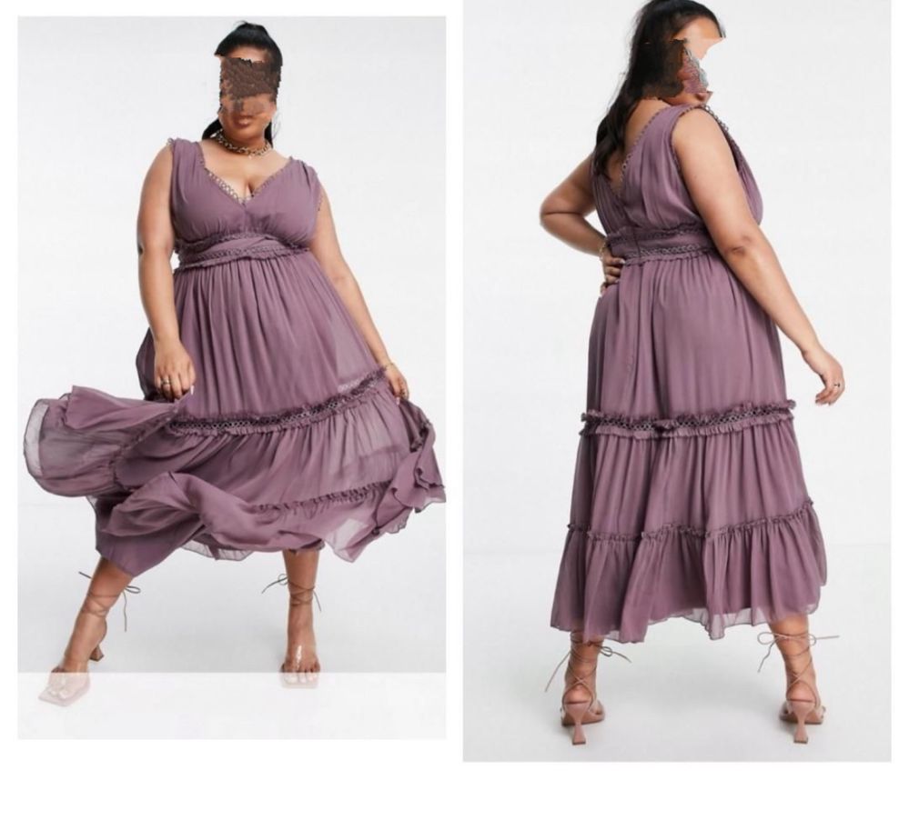 szyfonowa sukienka midi midaxi 3 xl 46 44 xxl asos luxe wrzosowa