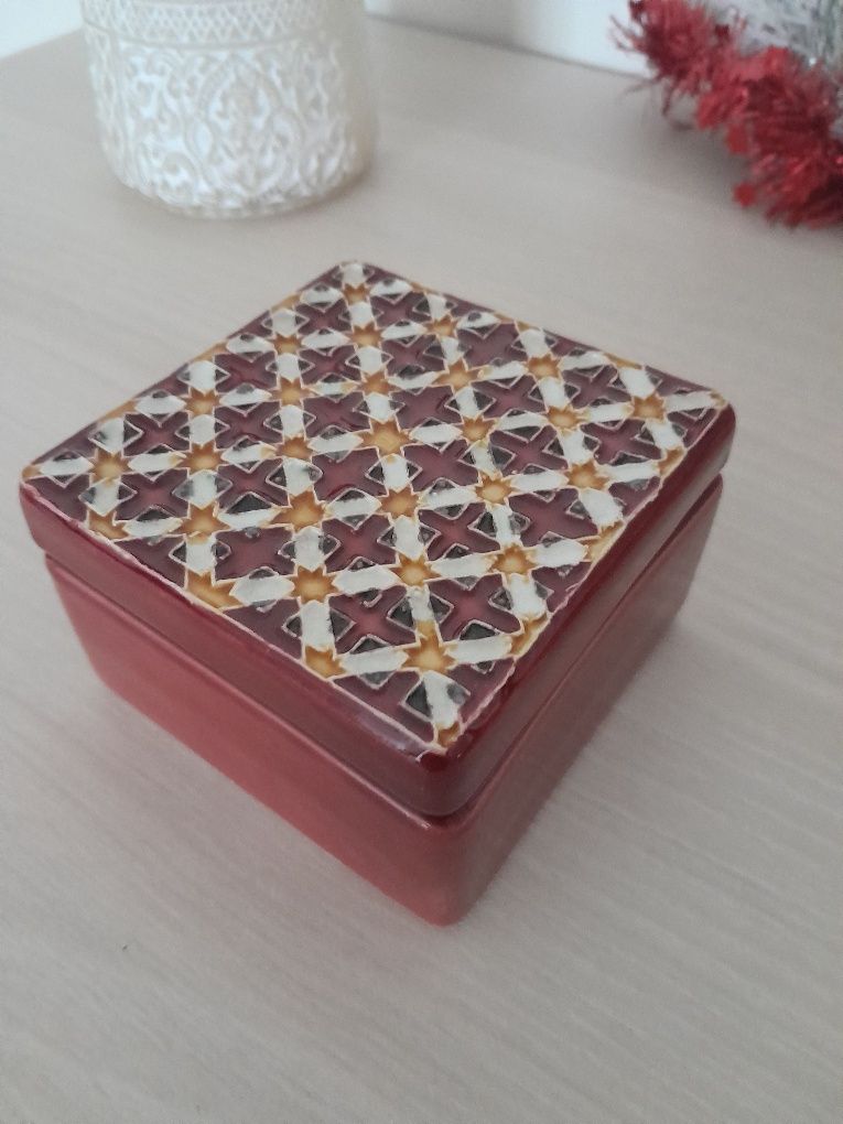 Caixa cerâmica tampa em padrão azulejo
