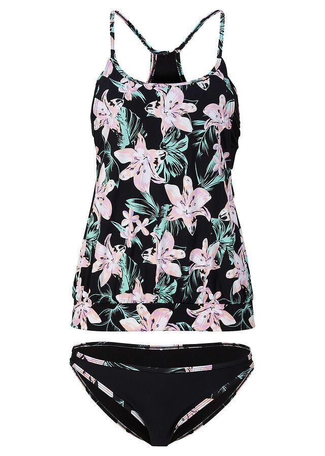 B.P.C tankini oversize czarne w kwiaty ^48