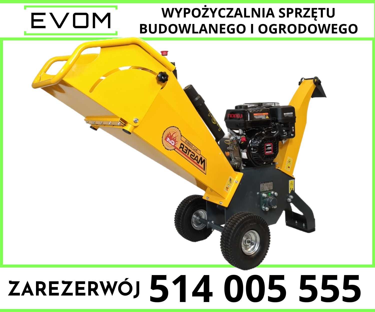 Rębak spalinowy, rozdrabniacz do gałęzi Evom wypożyczalnia sprzetu.