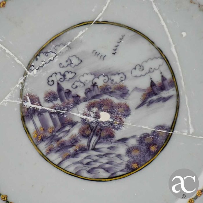 Raro Prato fundo porcelana da China, paisagem, Qianlong, séc. XVIII
