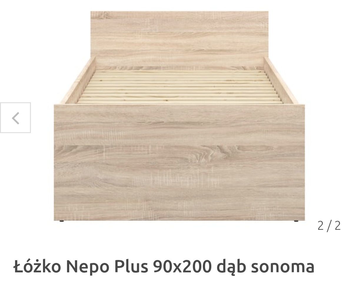 Łóżko 90x200 Nepo Plus , dąb Sonoma. Nowe, złożone. + Stelaż