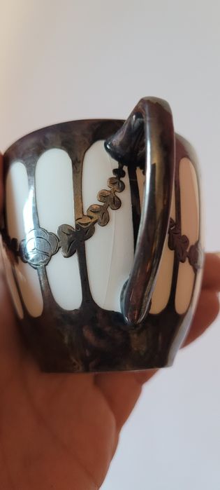 Filiżanka kolekcjonerska galwanizowana srebrem Fraureuth Niemcy Sakson