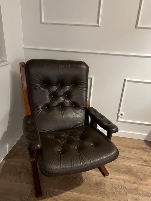 Skandynawski Fotel Skórzany Gięte Drewno W Stylu Projektu Hjortdala